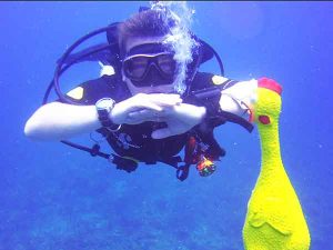diver with Chicken in St Kitts